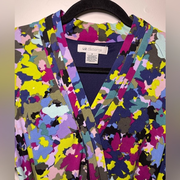 Liz Claiborne colorful patches v neck day dress size us 6 - Picture 4 of 8